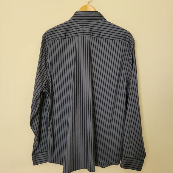 Express Men's L Button Down Shirt Long Sleeve 2 Button Cuff Pocket Black Stripe - Picture 4 of 13